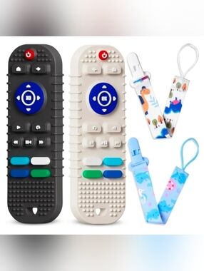 Baby Teething Silicone Remotes 2 Pack with Pacifier Clip Tethers - Black & White